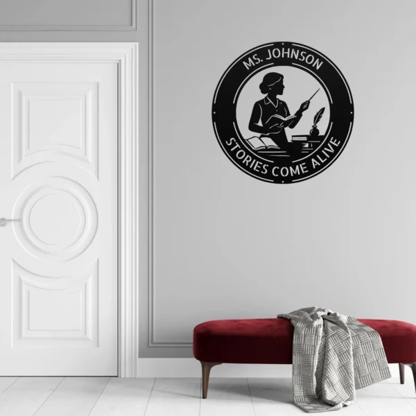 Custom Ms Literature Teacher Metal Sign Personalized English Classroom Wall Art Custom Ms Literature Teacher metal sign in 16 gauge steel with personalized name for English classroom wall decor, library, teacher office and gift.
