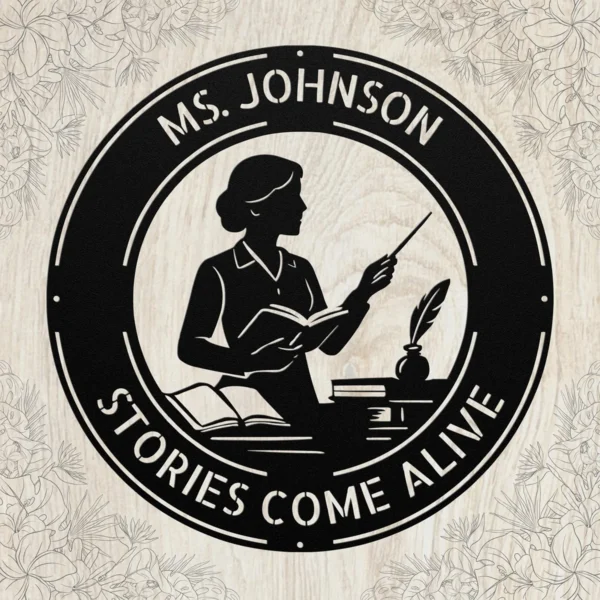 Custom Ms Literature Teacher Metal Sign Personalized English Classroom Wall Art Custom Ms Literature Teacher metal sign in 16 gauge steel with personalized name for English classroom wall decor, library, teacher office and gift.