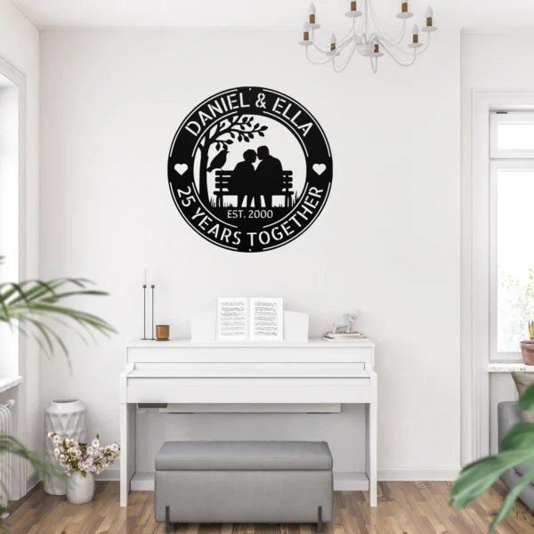 Custom Years Together Metal Sign Personalized Anniversary Wedding Date Wall Decor Custom years together metal sign in 16 gauge steel with personalized names and wedding date for anniversary wall decor, couple gift and home art.