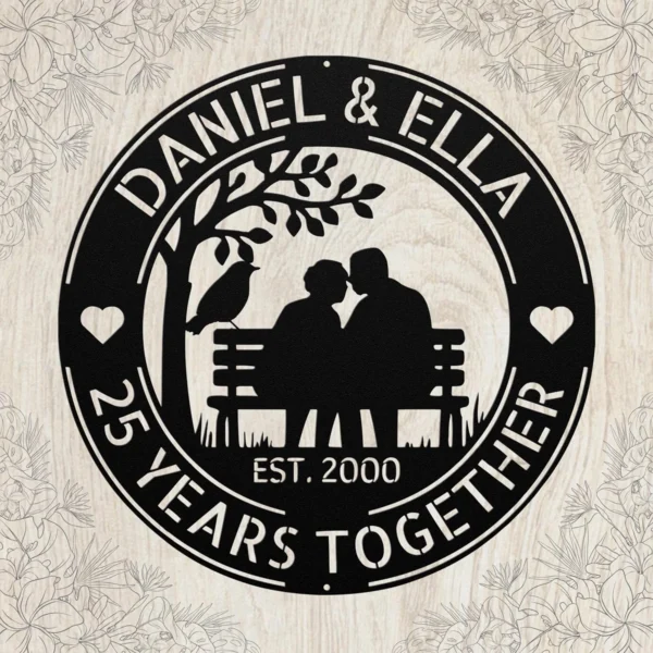 Custom Years Together Metal Sign Personalized Anniversary Wedding Date Wall Decor Custom years together metal sign in 16 gauge steel with personalized names and wedding date for anniversary wall decor, couple gift and home art.