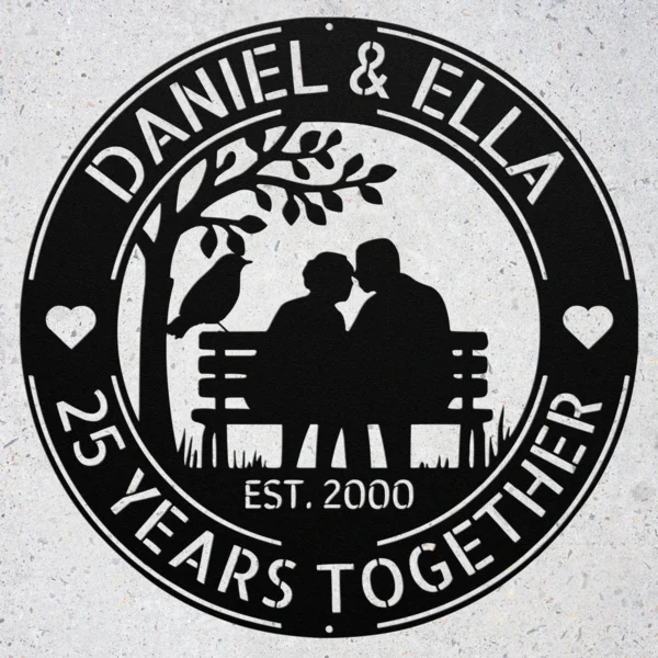 Custom Years Together Metal Sign Personalized Anniversary Wedding Date Wall Decor Custom years together metal sign in 16 gauge steel with personalized names and wedding date for anniversary wall decor, couple gift and home art.