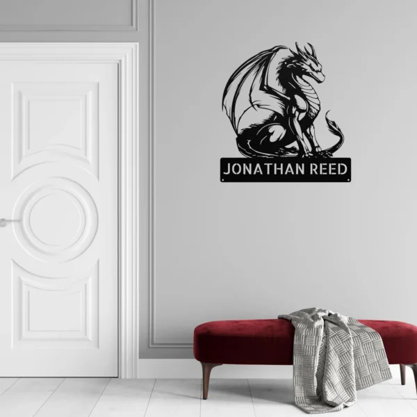 Personalized Dragon Metal Sign Custom Fantasy Wall Decor Gothic Medieval Artwork Personalized dragon metal sign in 16 gauge steel with custom name for fantasy wall decor, gothic medieval artwork, gaming room, man cave and gift.