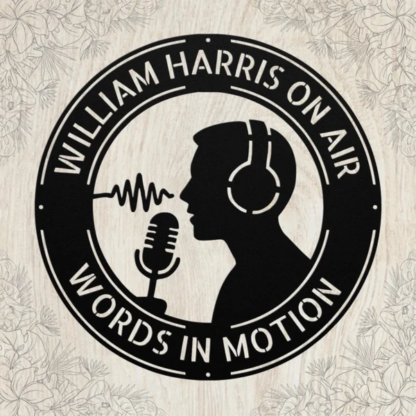 Personalized Podcaster Metal Sign Custom Recording Studio Name Sign Mic Wall Art Personalized podcaster metal sign in 16 gauge steel with custom recording studio name and microphone design for podcast room, studio, office and gift.