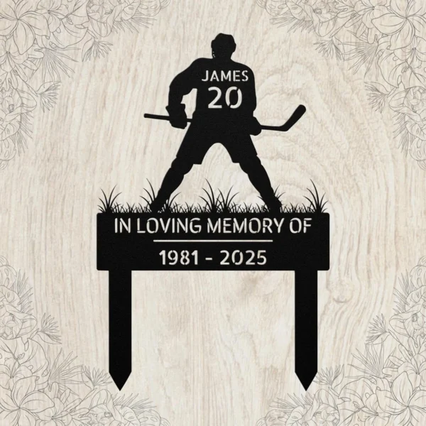 Custom Hockey Memorial Metal Sign Personalized Player Name Loss Tribute Gift Custom hockey memorial metal sign in 16 gauge steel with personalized player name for loss tribute, jersey remembrance, hockey wall decor and memorial gift.