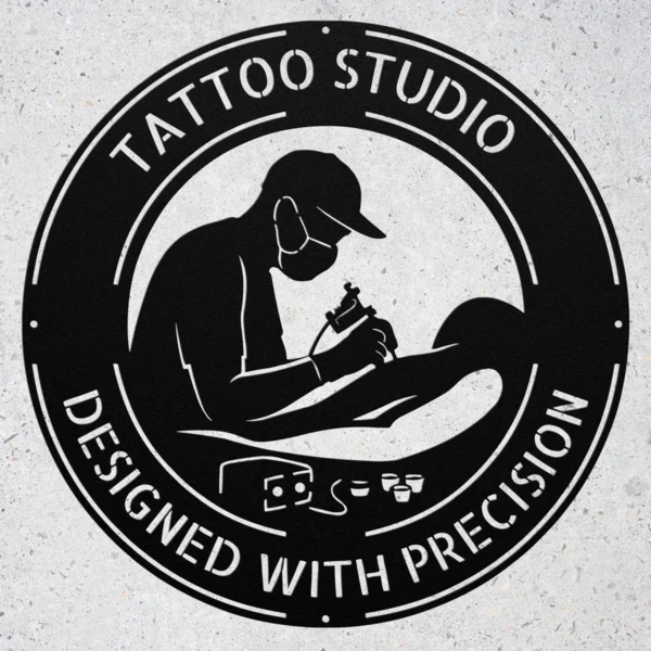 Personalized Tattooer Metal Sign Custom Tattoo Shop Name Plate Studio Wall Decor Personalized tattooer metal sign in 16 gauge steel with custom tattoo shop name for studio wall decor, tattoo artist workspace, shop and gift.