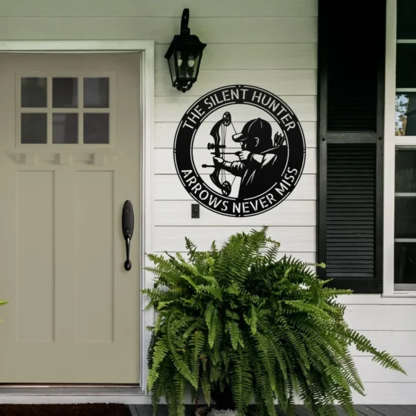 Custom Bow Hunting Metal Sign Personalized Archer Name Hunter Wall Art Gift Custom bow hunting metal sign in 16 gauge steel with personalized archer name for hunter wall decor, hunting cabin, lodge, garage and gift art.