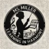 Personalized Ms Music Teacher metal sign in 16 gauge steel with custom name for band director classroom wall decor, music room, studio and teacher gift.