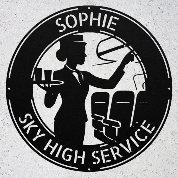Personalized Flight Attendant Metal Sign Custom Cabin Crew Stewardess Name Plate Personalized flight attendant metal sign in 16 gauge steel with custom cabin crew name for aviation wall decor, bedroom, office, crew room and gift.