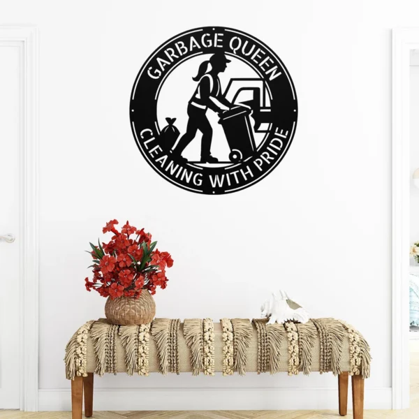 Custom Sanitation Worker Lady Metal Sign Custom Garbage Truck Plaque Decor Custom female sanitation worker metal sign in 16 gauge steel with custom name and garbage truck design for waste management wall decor and gift.
