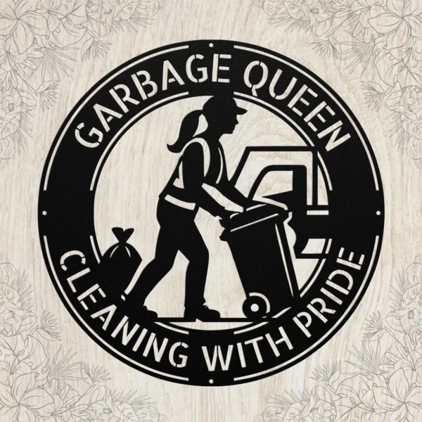 Custom Sanitation Worker Lady Metal Sign Custom Garbage Truck Plaque Decor Custom female sanitation worker metal sign in 16 gauge steel with custom name and garbage truck design for waste management wall decor and gift.