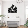 Personalized ATV couple metal sign in 16 gauge steel with custom names for offroad quad rider wall decor, garage, cabin, workshop and couple gift.