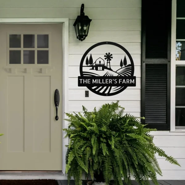 Custom Farmstead Landscape Metal Sign Personalized Family Farm House Wall Decor Custom farmstead landscape metal sign in 16 gauge steel with personalized family farm name for farmhouse wall decor, barn, ranch, porch and gift art.
