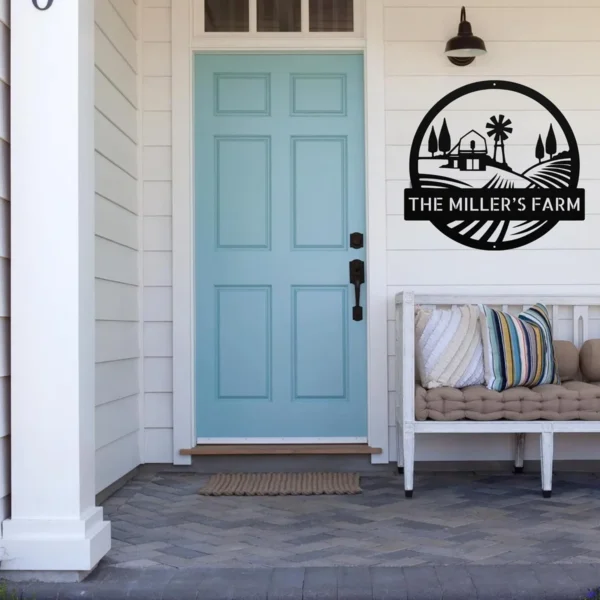 Custom Farmstead Landscape Metal Sign Personalized Family Farm House Wall Decor Custom farmstead landscape metal sign in 16 gauge steel with personalized family farm name for farmhouse wall decor, barn, ranch, porch and gift art.