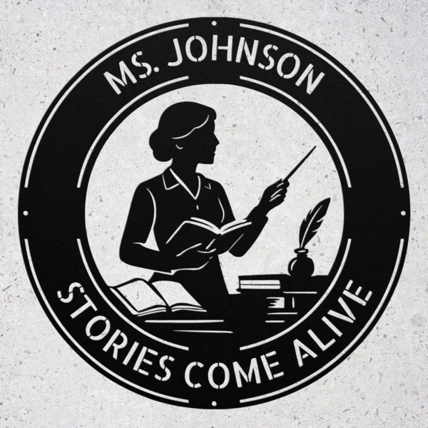 Custom Ms Literature Teacher Metal Sign Personalized English Classroom Wall Art Custom Ms Literature Teacher metal sign in 16 gauge steel with personalized name for English classroom wall decor, library, teacher office and gift.