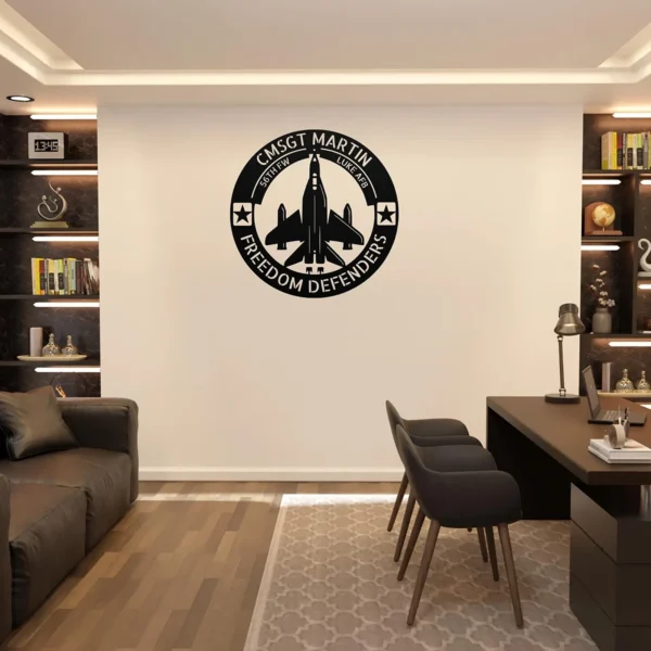 Personalized USA Air Force metal sign in 16 gauge steel with custom veteran name, rank and unit for military wall decor, pilot office, garage and gift.