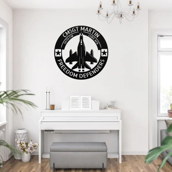 Personalized USA Air Force metal sign in 16 gauge steel with custom veteran name, rank and unit for military wall decor, pilot office, garage and gift.