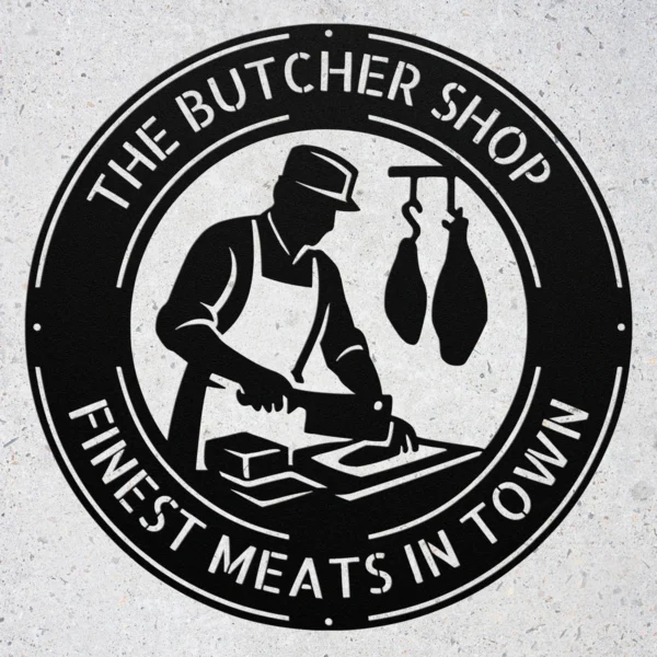 Personalized Butcher Metal Art Sign Custom Meat Market Plaque Kitchen Wall Decor Personalized butcher metal sign in 16 gauge steel with custom name for meat market wall decor, butcher shop, kitchen, restaurant and food lover gift.