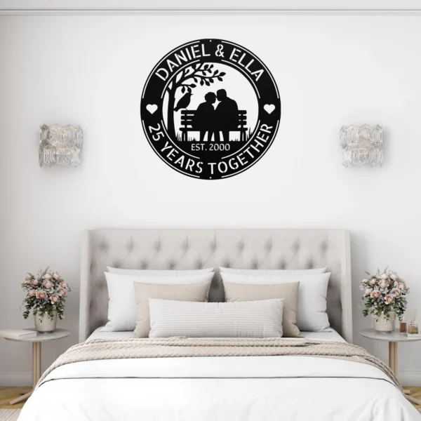Custom Years Together Metal Sign Personalized Anniversary Wedding Date Wall Decor Custom years together metal sign in 16 gauge steel with personalized names and wedding date for anniversary wall decor, couple gift and home art.