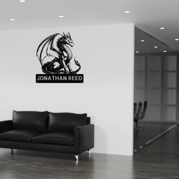 Personalized Dragon Metal Sign Custom Fantasy Wall Decor Gothic Medieval Artwork Personalized dragon metal sign in 16 gauge steel with custom name for fantasy wall decor, gothic medieval artwork, gaming room, man cave and gift.
