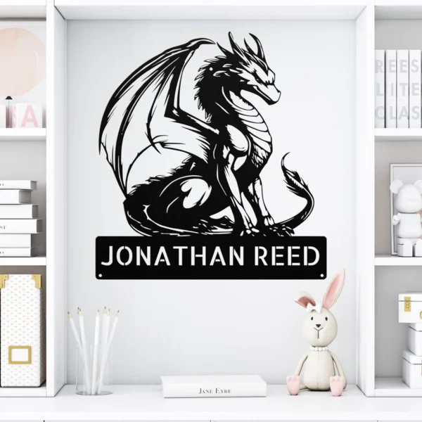 Personalized Dragon Metal Sign Custom Fantasy Wall Decor Gothic Medieval Artwork Personalized dragon metal sign in 16 gauge steel with custom name for fantasy wall decor, gothic medieval artwork, gaming room, man cave and gift.