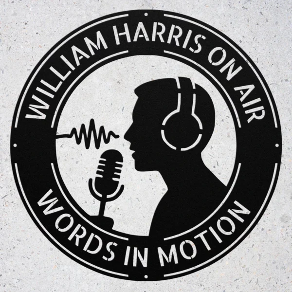 Personalized Podcaster Metal Sign Custom Recording Studio Name Sign Mic Wall Art Personalized podcaster metal sign in 16 gauge steel with custom recording studio name and microphone design for podcast room, studio, office and gift.