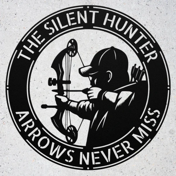 Custom Bow Hunting Metal Sign Personalized Archer Name Hunter Wall Art Gift Custom bow hunting metal sign in 16 gauge steel with personalized archer name for hunter wall decor, hunting cabin, lodge, garage and gift art.
