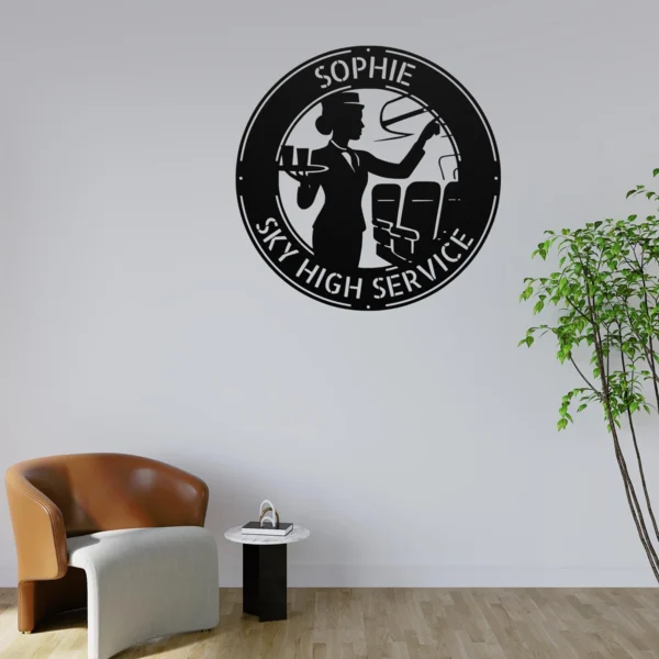 Personalized Flight Attendant Metal Sign Custom Cabin Crew Stewardess Name Plate Personalized flight attendant metal sign in 16 gauge steel with custom cabin crew name for aviation wall decor, bedroom, office, crew room and gift.