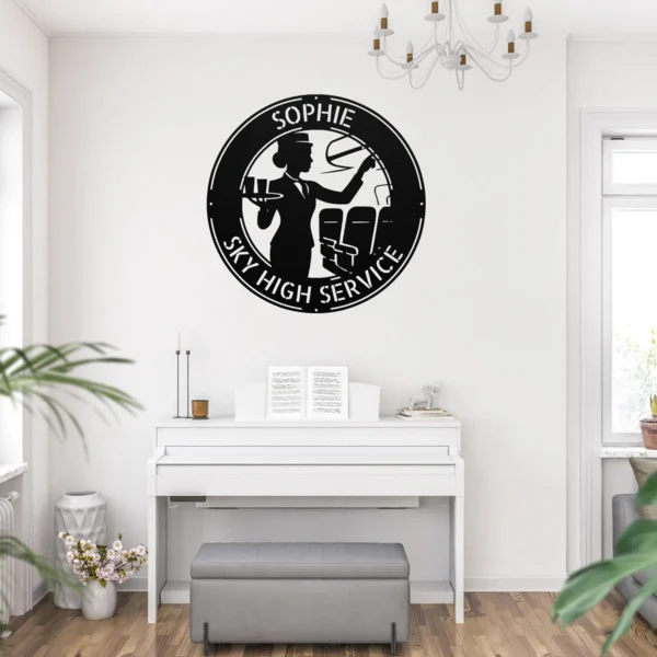 Personalized Flight Attendant Metal Sign Custom Cabin Crew Stewardess Name Plate Personalized flight attendant metal sign in 16 gauge steel with custom cabin crew name for aviation wall decor, bedroom, office, crew room and gift.