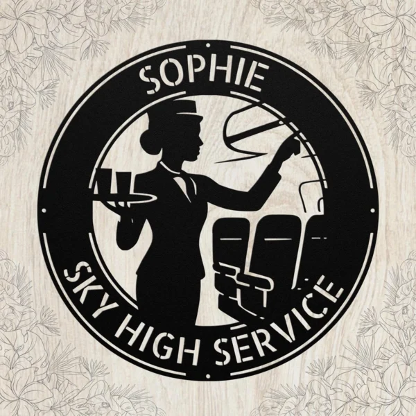 Personalized Flight Attendant Metal Sign Custom Cabin Crew Stewardess Name Plate Personalized flight attendant metal sign in 16 gauge steel with custom cabin crew name for aviation wall decor, bedroom, office, crew room and gift.