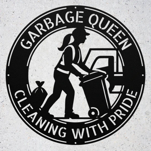 Custom Sanitation Worker Lady Metal Sign Custom Garbage Truck Plaque Decor Custom female sanitation worker metal sign in 16 gauge steel with custom name and garbage truck design for waste management wall decor and gift.