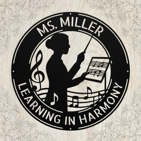 Personalized Ms Music Teacher Metal Sign Custom Band Director Classroom Wall Art Personalized Ms Music Teacher metal sign in 16 gauge steel with custom name for band director classroom wall decor, music room, studio and teacher gift.