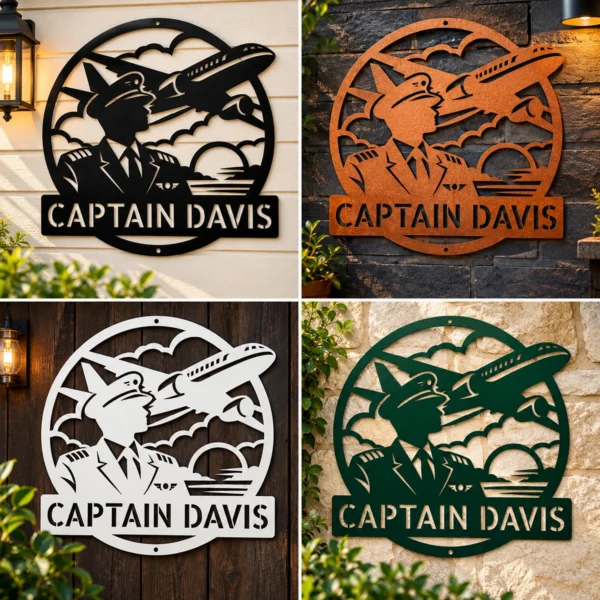 Personalized Pilot Metal Sign Custom Name Aviator Gift Airplane Hangar Decor Custom pilot metal sign in 16 gauge steel with personalized name for aviation hangar wall decor, flight school, garage, office and pilot gift.