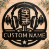 Personalized podcaster metal sign in 16 gauge steel with custom recording studio name and microphone design for podcast room, studio, office and gift.