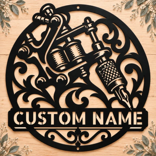 Personalized Tattooer Metal Sign Custom Tattoo Shop Name Plate Studio Wall Decor Personalized tattooer metal sign in 16 gauge steel with custom tattoo shop name for studio wall decor, tattoo artist workspace, shop and gift.