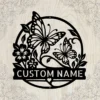 Custom butterflies metal sign with personalized name, butterfly wall decor and garden art, perfect for gardens, patios, nature lovers and unique gifts.