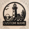 Custom Lighthouse Metal Sign Personalized Nautical Beach House Wall Decor Custom lighthouse metal sign with personalized beach house or family name, nautical coastal wall decor for seaside homes, cottages and ocean lovers.