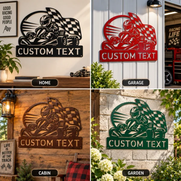 Custom Karting Metal Sign Personalized Go Kart Racing Garage Wall Decor Gift Custom karting metal sign with personalized racer name and number, go kart racing garage wall decor and motorsport gift for kart racers and racing fans.