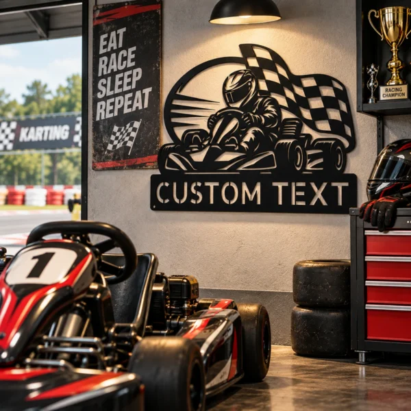 Custom Karting Metal Sign Personalized Go Kart Racing Garage Wall Decor Gift Custom karting metal sign with personalized racer name and number, go kart racing garage wall decor and motorsport gift for kart racers and racing fans.