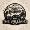 Custom Halloween Metal Sign Personalized Family Name Haunted House Decor Custom Halloween metal sign with personalized family name, haunted house design and spooky wall decor for porches, entryways and Halloween home displays.