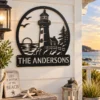 Custom Lighthouse Metal Sign Personalized Nautical Beach House Wall Decor Custom lighthouse metal sign with personalized beach house or family name, nautical coastal wall decor for seaside homes, cottages and ocean lovers.