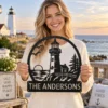 Custom Lighthouse Metal Sign Personalized Nautical Beach House Wall Decor Custom lighthouse metal sign with personalized beach house or family name, nautical coastal wall decor for seaside homes, cottages and ocean lovers.