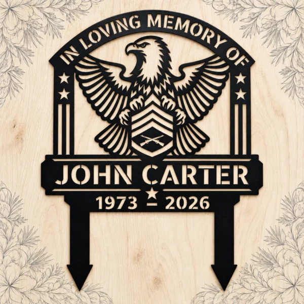 Custom Gysgt Chevrons Metal Stake Sign Personalized Usmc Marine Garden Decor Custom GySgt chevrons metal stake sign personalized with name and service dates, military garden yard decor for Gunnery Sergeants, veterans and families.