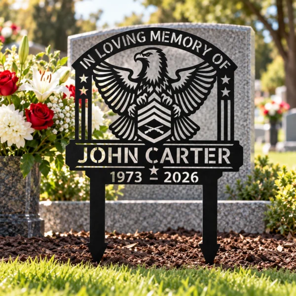 Custom Gysgt Chevrons Metal Stake Sign Personalized Usmc Marine Garden Decor Custom GySgt chevrons metal stake sign personalized with name and service dates, military garden yard decor for Gunnery Sergeants, veterans and families.