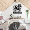 Custom Keeshond metal sign with personalized dog name and Wolfspitz silhouette, unique dog wall decor and pet gift for Keeshond owners and dog lovers.