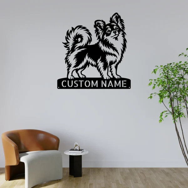 Custom Papillon Dog Metal Sign Personalized Butterfly Dog Wall Art Decor Gift Custom Papillon dog metal sign with personalized pet name and butterfly dog silhouette, unique wall art and decor gift for Papillon owners and dog lovers.
