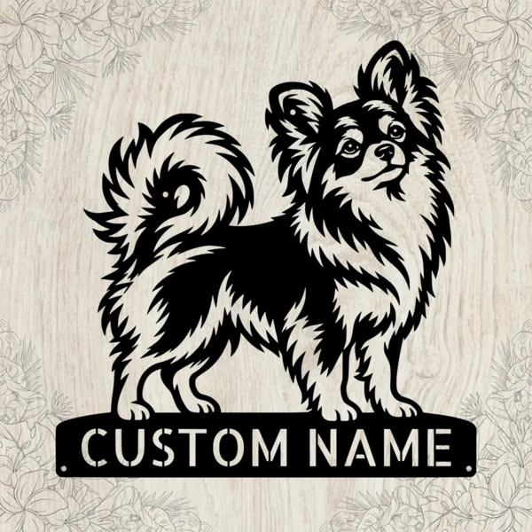 Custom Papillon Dog Metal Sign Personalized Butterfly Dog Wall Art Decor Gift Custom Papillon dog metal sign with personalized pet name and butterfly dog silhouette, unique wall art and decor gift for Papillon owners and dog lovers.