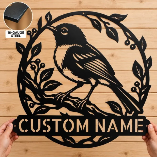 Custom Australasian Robin Metal Sign Personalized Bird Wall Decor Art Custom Australasian Robin metal sign with personalized name, detailed bird wall decor and nature art, perfect for gardens, bird lovers and wildlife enthusiasts.