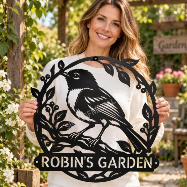 Custom Australasian Robin Metal Sign Personalized Bird Wall Decor Art Custom Australasian Robin metal sign with personalized name, detailed bird wall decor and nature art, perfect for gardens, bird lovers and wildlife enthusiasts.