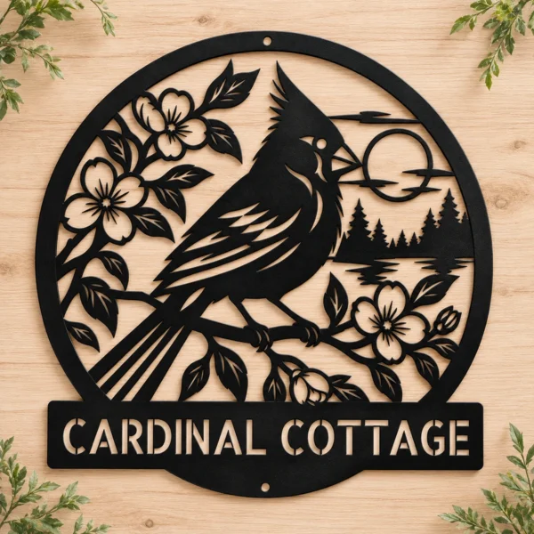 Custom Cardinal Bird Metal Sign Personalized Red Bird Memorial Gift Wall Art Custom cardinal bird metal sign with personalized memorial name and message, red bird wall art and remembrance gift for honoring a loved one.