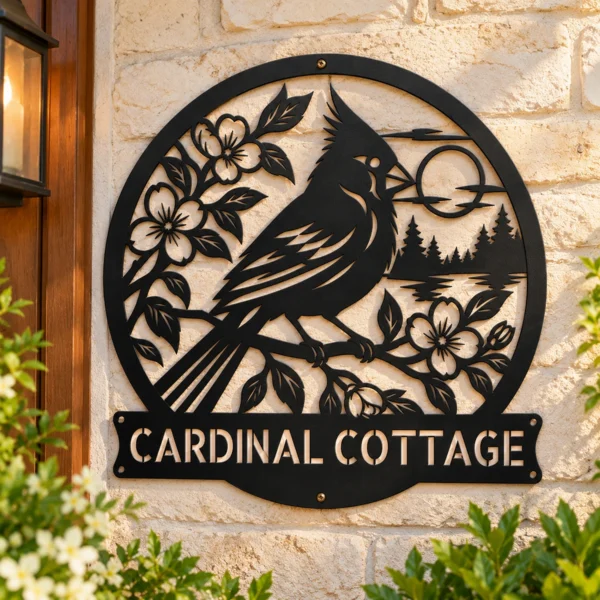 Custom Cardinal Bird Metal Sign Personalized Red Bird Memorial Gift Wall Art Custom cardinal bird metal sign with personalized memorial name and message, red bird wall art and remembrance gift for honoring a loved one.
